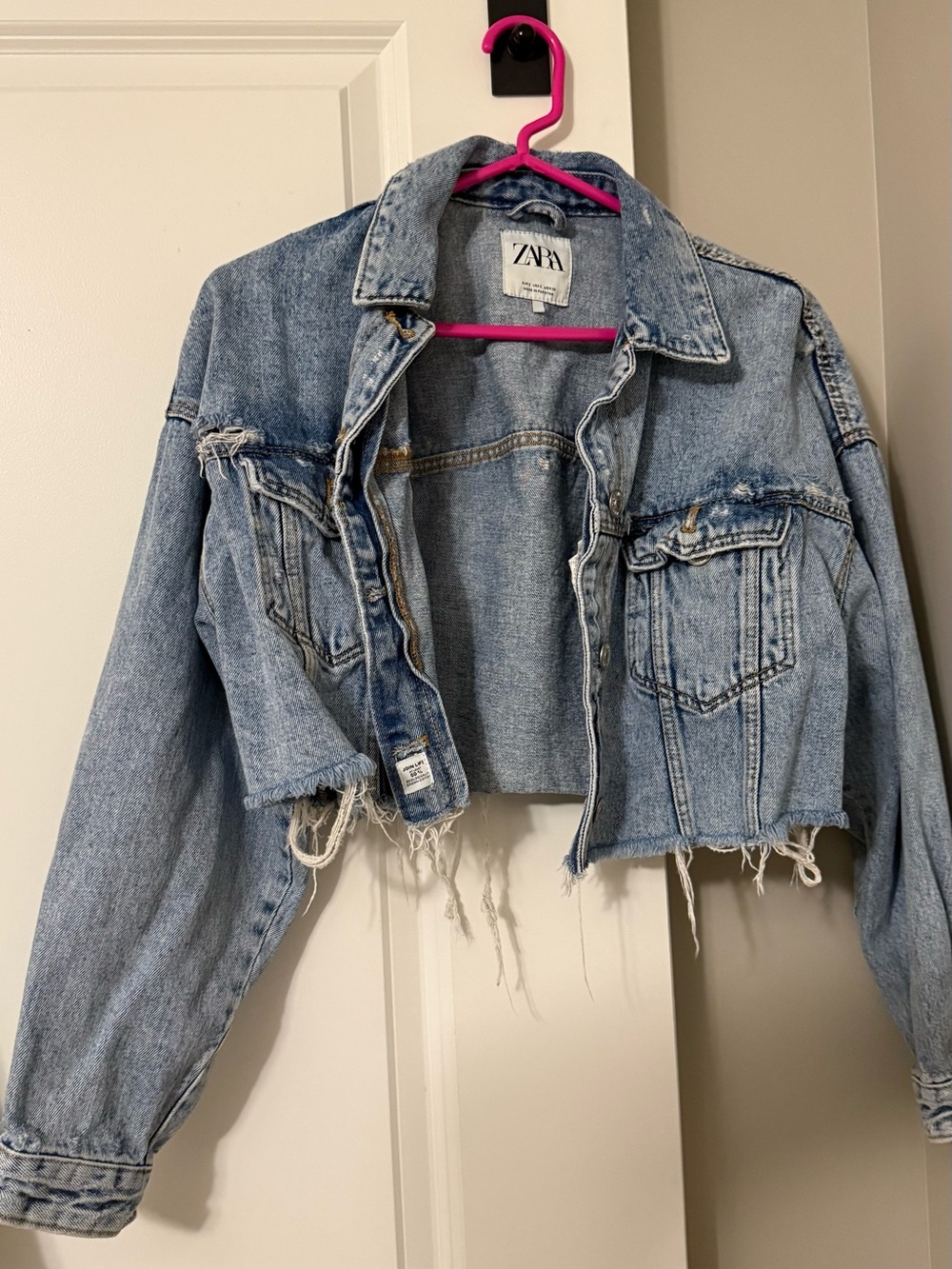 ZARA Light Wash Cropped Distressed Denim Jacket